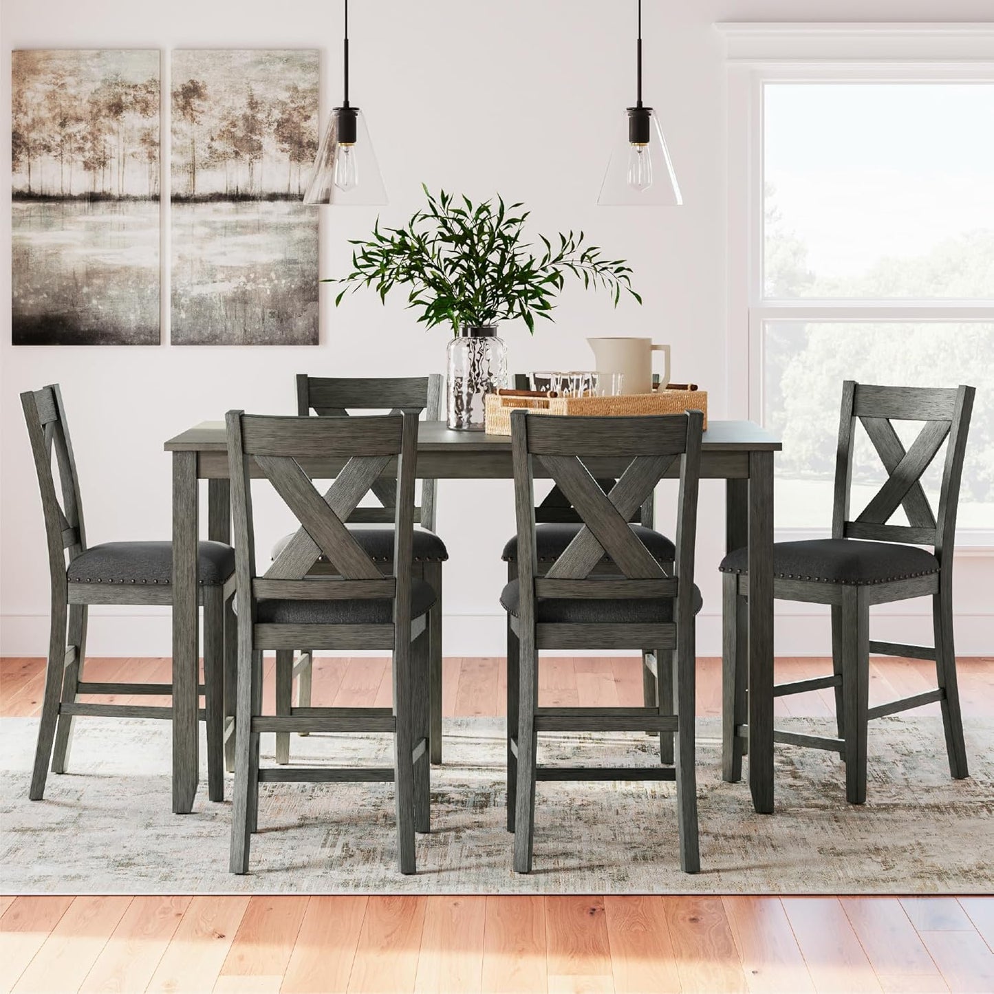 Signature Design by Ashley Caitbrook Casual Dining Table & Upholstered Bar Stools Set - 7 Pieces in Gray