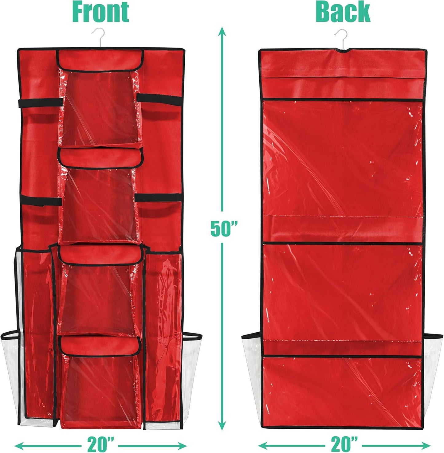 Simple Houseware Double-Sided Gift Wrap Organizer - Red Storage Pockets (Set of 1)