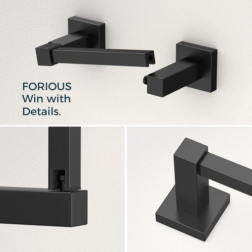 FORIOUS Toilet Paper Holder Set - Wall-Mounted SUS 304 Stainless Steel with Pivoting Design | Matte Black Finish
