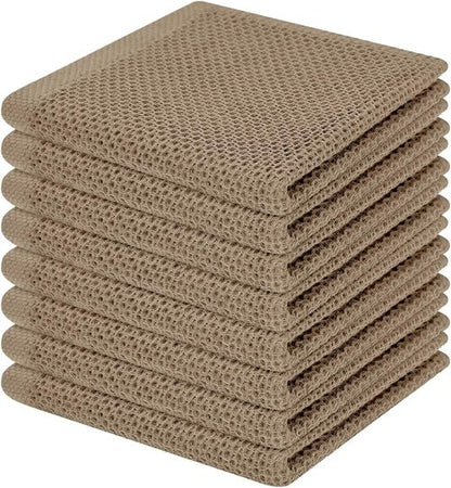 Homaxy Kitchen Dish Cloths - 100% Cotton Waffle Weave, Ultra Soft & Absorbent, 12x12 Inches, 8-Pack, Tan