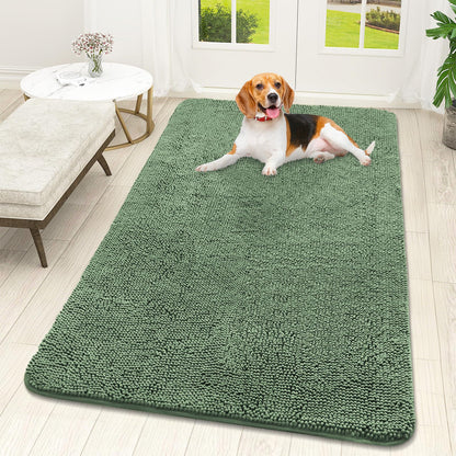 OLANLY Dog Door Mat for Muddy Paws 59x32, Absorbs Moisture and Dirt, Absorbent Non-Slip Washable Doormat, Quick Dry Chenille Mud Mat, Entry Indoor Entryway Carpet for Inside Floor, Olive Green