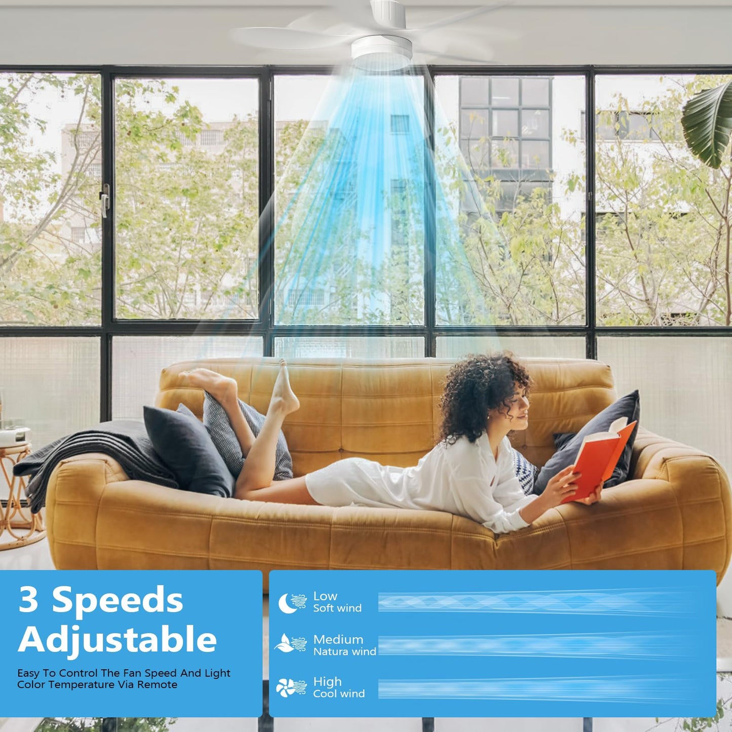 Socket Fan Light, 22" Ceiling Fan with LED Lights and Remote, 3 Fan Speeds, Adjustable Cool & Warm Light, Wireless Screw in Socket Fan Light for Kitchen, Bedroom, Living Room, 1200 Lumen, E26/E27 Base