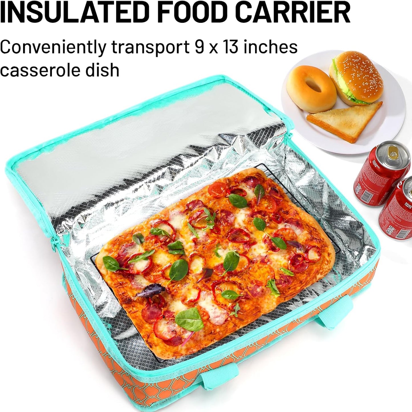 MIER Insulated Casserole Carrier - Thermal Food Bag for Hot or Cold Dishes | Fits 9"x13" Baking Dish, Orange