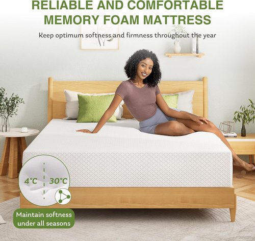 EGOHOME 8-Inch Queen Memory Foam Mattress - Cooling Green Tea Gel for Pressure Relief | CertiPUR-US Certified, 80''L x 60''W, White