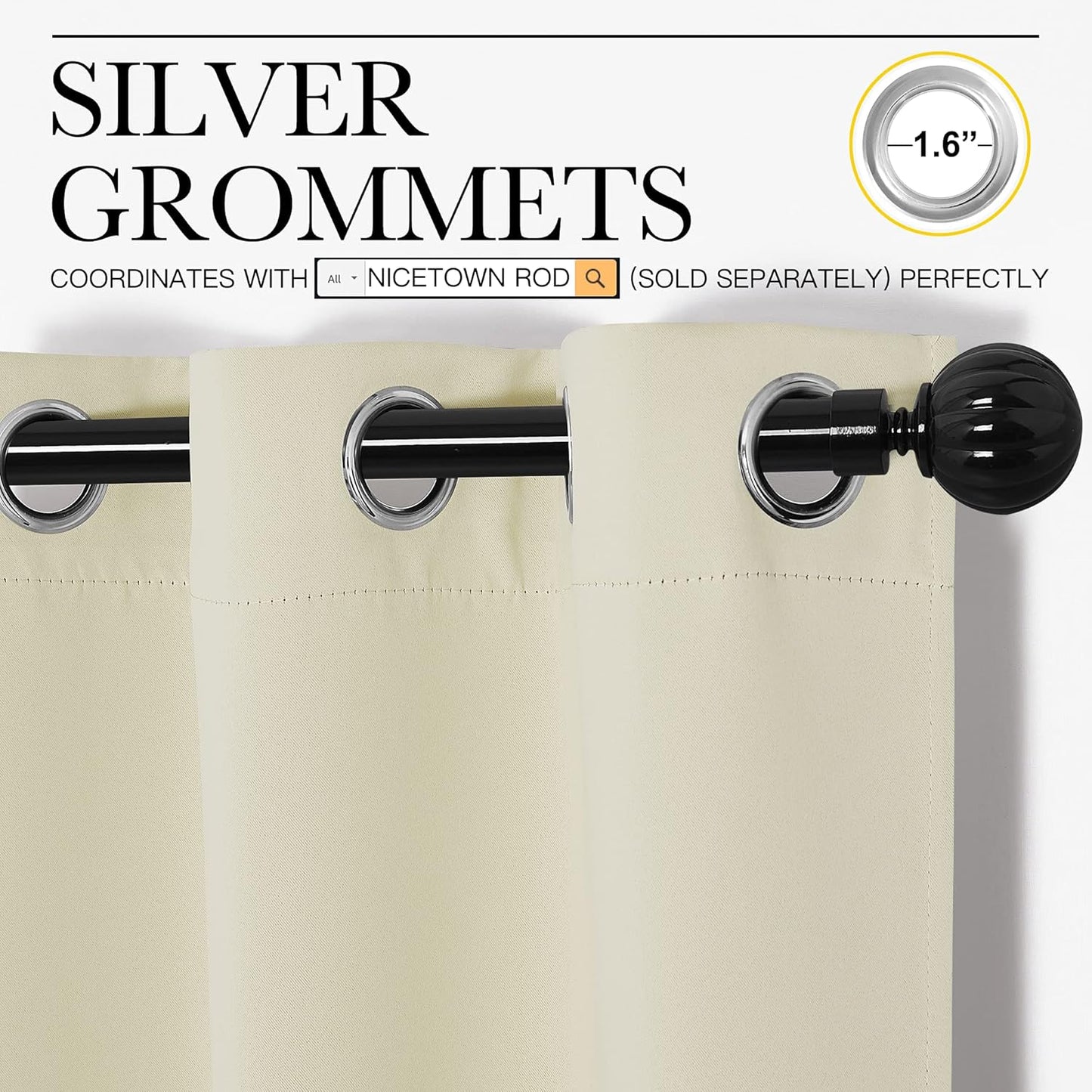 NICETOWN Beige Room Darkening Curtains - 86" Long | Total Privacy Drape Panels for Bedroom & Living Room (Set of 2, 55" Wide)