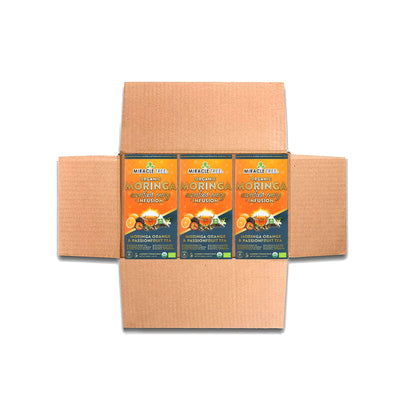 Miracle Tree's Moringa Energy Tea - Orange & Passionfruit | Super Caffeinated Blend | Healthy Coffee Alternative, Perfect for Focus | Organic Certified & Non-GMO | 3 X 16 Pyramid Sachets