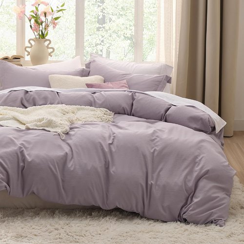 Bedsure King Size Duvet Cover Set - Dusty Purple Extra Soft Prewashed Cotton-Like Bedding, 3 Pieces