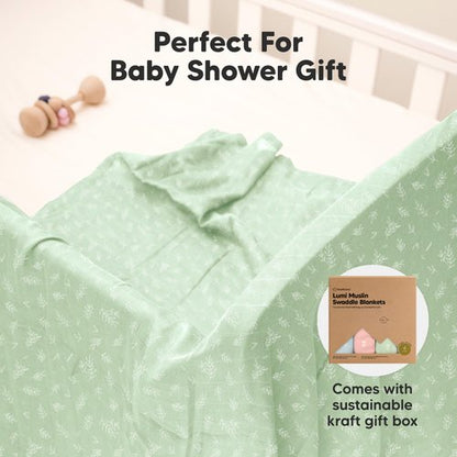 4-Pack Muslin Swaddle Blankets for Boys, Girls - Organic Baby Swaddles for Newborns, Soft & Breathable Receiving Baby Blankets for Girl, Boy, Neutral, Newborn Essentials Gift (Bloom)