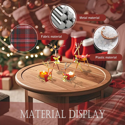 Skiennix Christmas Candle Holders - 4pcs Reindeer Tealight Centerpieces | Metal Holiday Decor