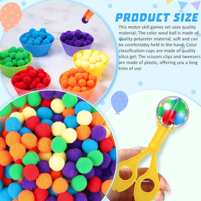 Skiennix Fine Motor Skills Handy Scooper Set - 142 Pieces with 12 Sorting Bowls & 120 Plush Balls
