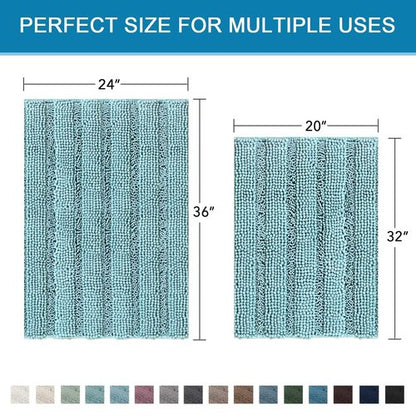 H.VERSAILTEX Bathroom Rugs Bath Mats Sets Super Absorbent Chenille Striped Bath Mats Non Skid Machine Wash Dry Rugs for Bathroom Floor Set of 2(Aqua Haze, 24 x 36 Plus 20 x 32 - Inches)