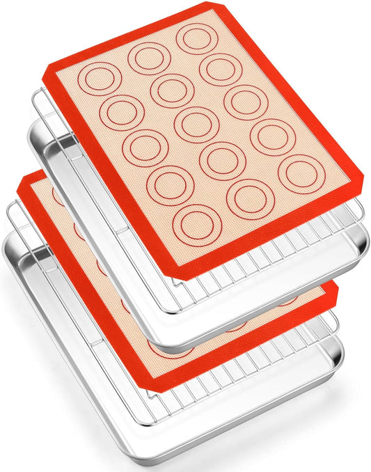 TeamFar Stainless Steel Baking Sheet Set - 12.5-Inch Cookie Sheets with Cooling Rack & Silicone Mats | Non-Toxic, Easy Clean
