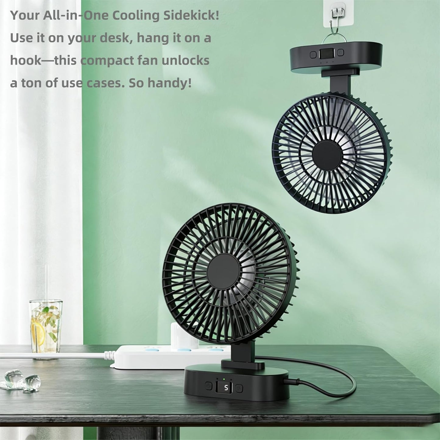 Skiennix USB Mini Desk Fan - 6-Inch, 5-Speed Adjustable Wind, Digital Display & 90-Degree Rotation | Black