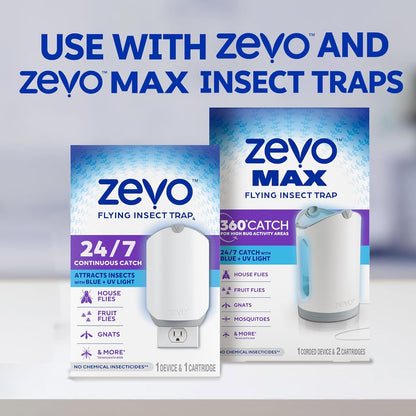 Zevo Flying Insect Trap Official Refill Cartridges - Fits Both Zevo Trap & MAX Indoor Fly Trap - Authentic Trap+Lock Technology to Catch Gnats, House & Fruit Flies (8 Official Refill Cartridges)