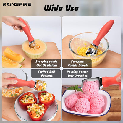Rainspire Ice Cream Scoop - Heavy Duty Stainless Steel with Comfortable Handle | Perfect for Gelato, Sorbet, and Cookie Dough (Orange)