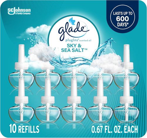 Glade PlugIns Refills Air Freshener - Sky & Sea Salt Scented Oils | 0.67 Fl Oz, 10 Count