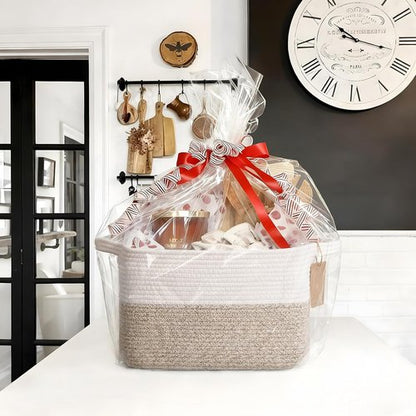 Goodpick Woven Storage Basket - Stylish Cotton Rope Organizer for Dog Toys & Books | 13 x 10 x 9 Inches, Brown & White