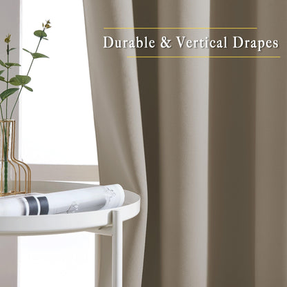 NICETOWN Taupe Curtain Panels - (52 inches by 120 Inch, Black, Set of 2) Home Decoration Thermal Insulated Solid Grommet Blackout Curtains/Drapes for Hall/Dining Room
