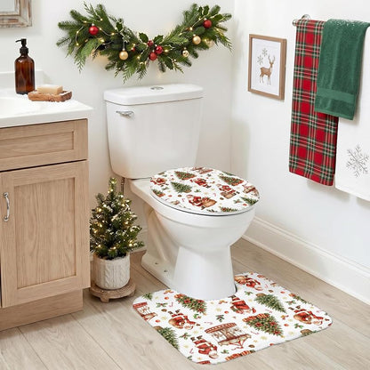 Santa Claus Shower Curtain Set - 4Pcs Holiday Bath Decor, 100% Polyester