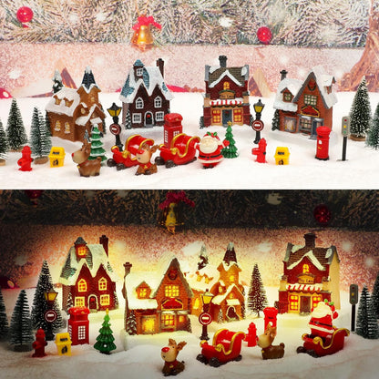 Skiennix Christmas Village Set - LED Light-Up Resin Houses for Festive Indoor Decor | Holiday Scene Collection
