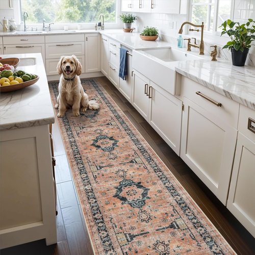 Hallway Washable Runner Rug - Vintage Soft Non-Slip Indoor Carpet | 2'6''x14'' for Kitchen & Entryway