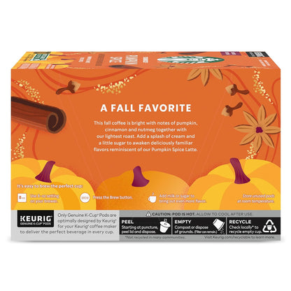 Starbucks K-Cup Coffee Pods - Pumpkin Spice Flavor - 100% Arabica - 10 Pods Per Box