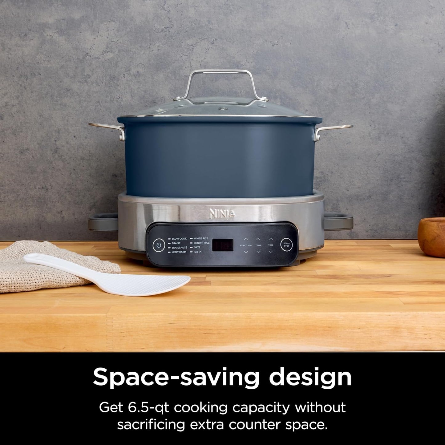 Ninja MC1101 Foodi Cooker Pro - 8-in-1 Versatility, Family-Sized 6.5 Quart, Adjustable Temp Control, Midnight Blue