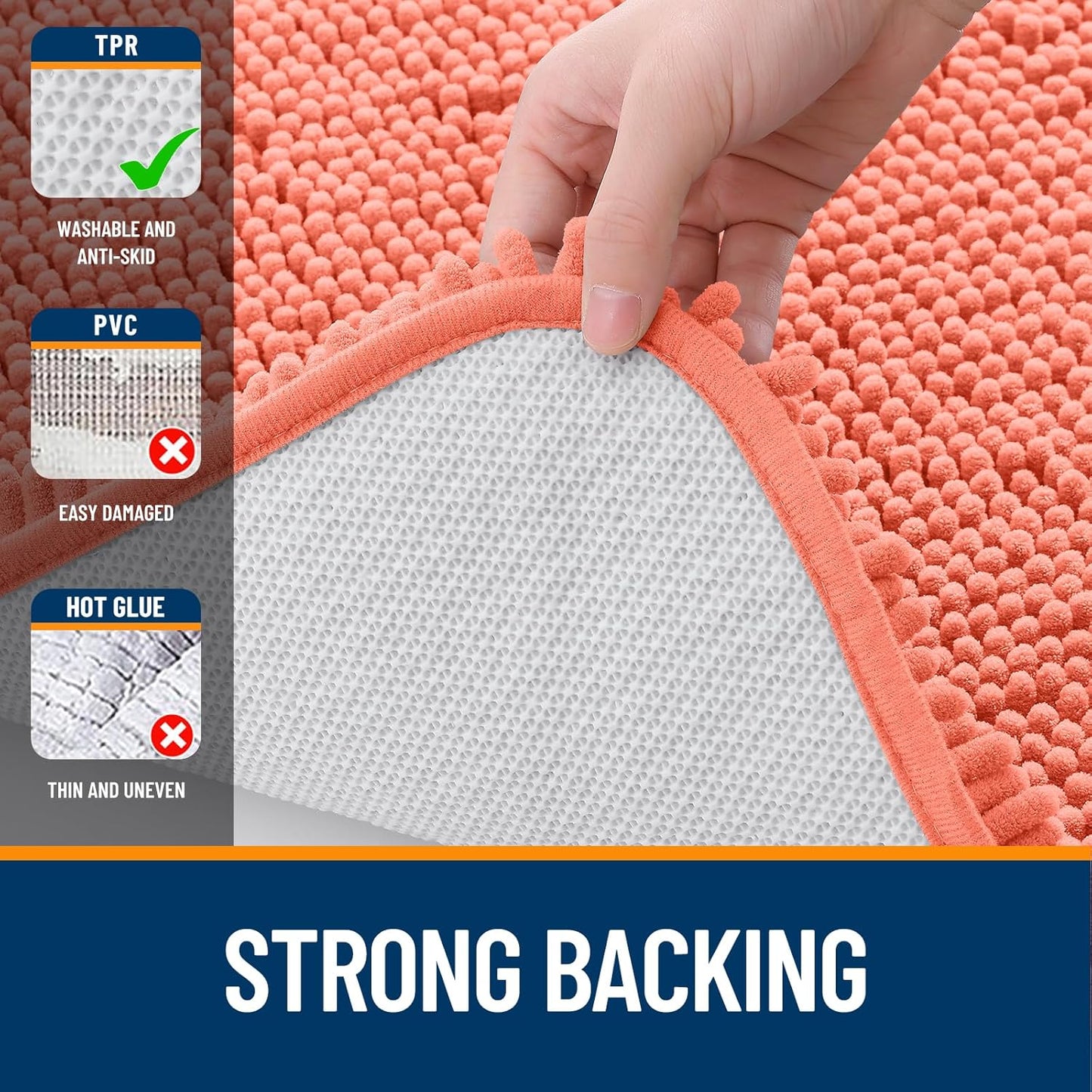 OLANLY Bath Rugs - Extra Soft Chenille, Quick-Dry, Machine Washable | 24x16 Coral Bathroom Mats