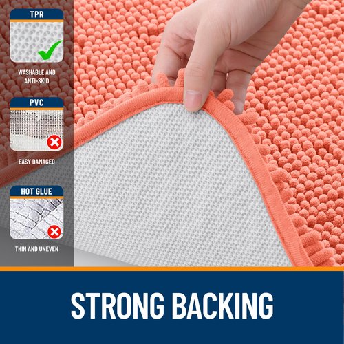 OLANLY Bathroom Rugs 24x16, Extra Soft Absorbent Chenille Bath Rugs, Rubber Backing Quick Dry, Machine Washable Bath Mats for Bathroom Floor, Tub and Shower, Home Decor Accessories, Coral