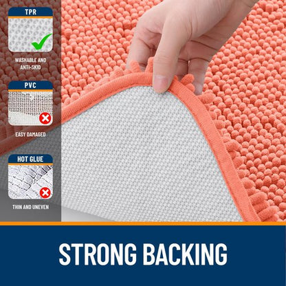 OLANLY Bathroom Rugs 24x16, Extra Soft Absorbent Chenille Bath Rugs, Rubber Backing Quick Dry, Machine Washable Bath Mats for Bathroom Floor, Tub and Shower, Home Decor Accessories, Coral