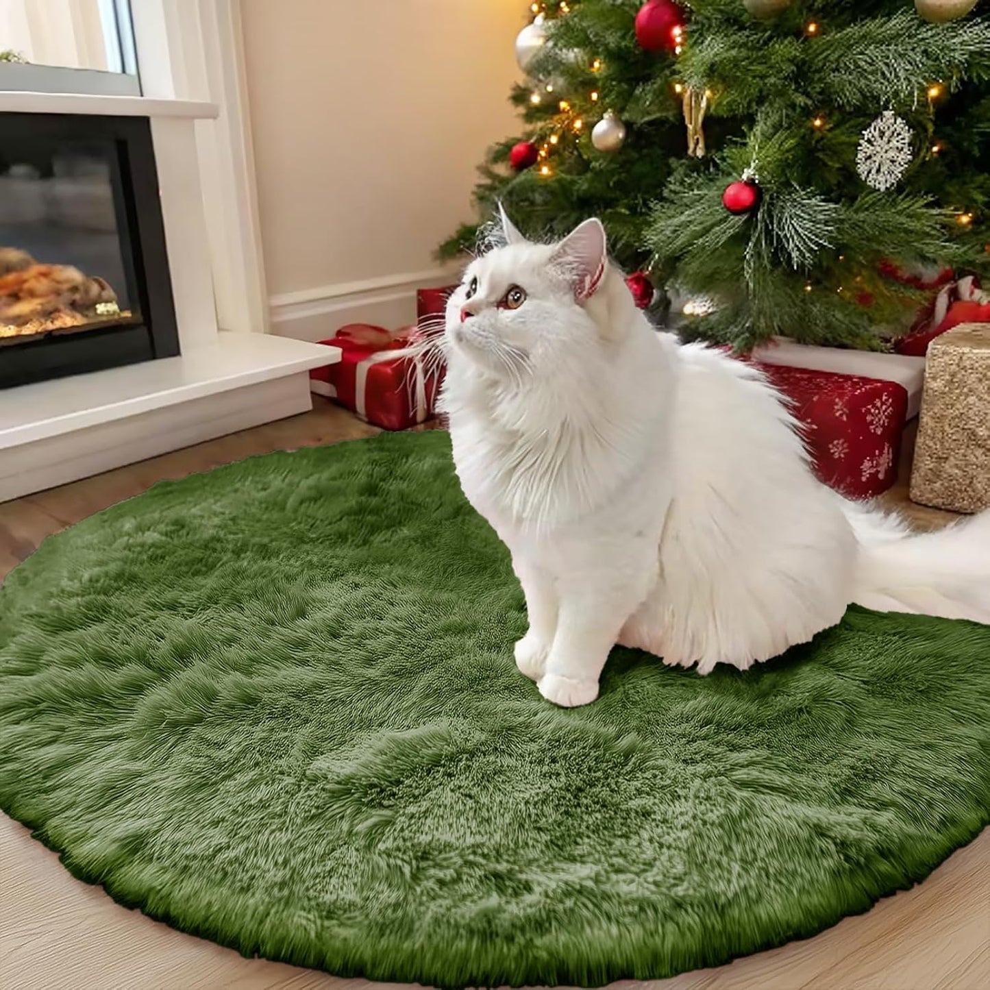 OLANLY Green Round Rug - Soft & Fluffy Machine Washable 3 ft Circle Area Rug for Bedroom & Living Room