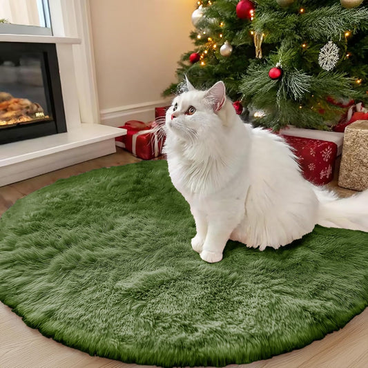 OLANLY Green Round Rug - Soft & Fluffy Machine Washable 3 ft Circle Area Rug for Bedroom & Living Room