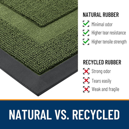 OLANLY Waterproof Front Door Mat - All-Season Natural Rubber Doormat | Easy Clean, 71x23, Classic Green