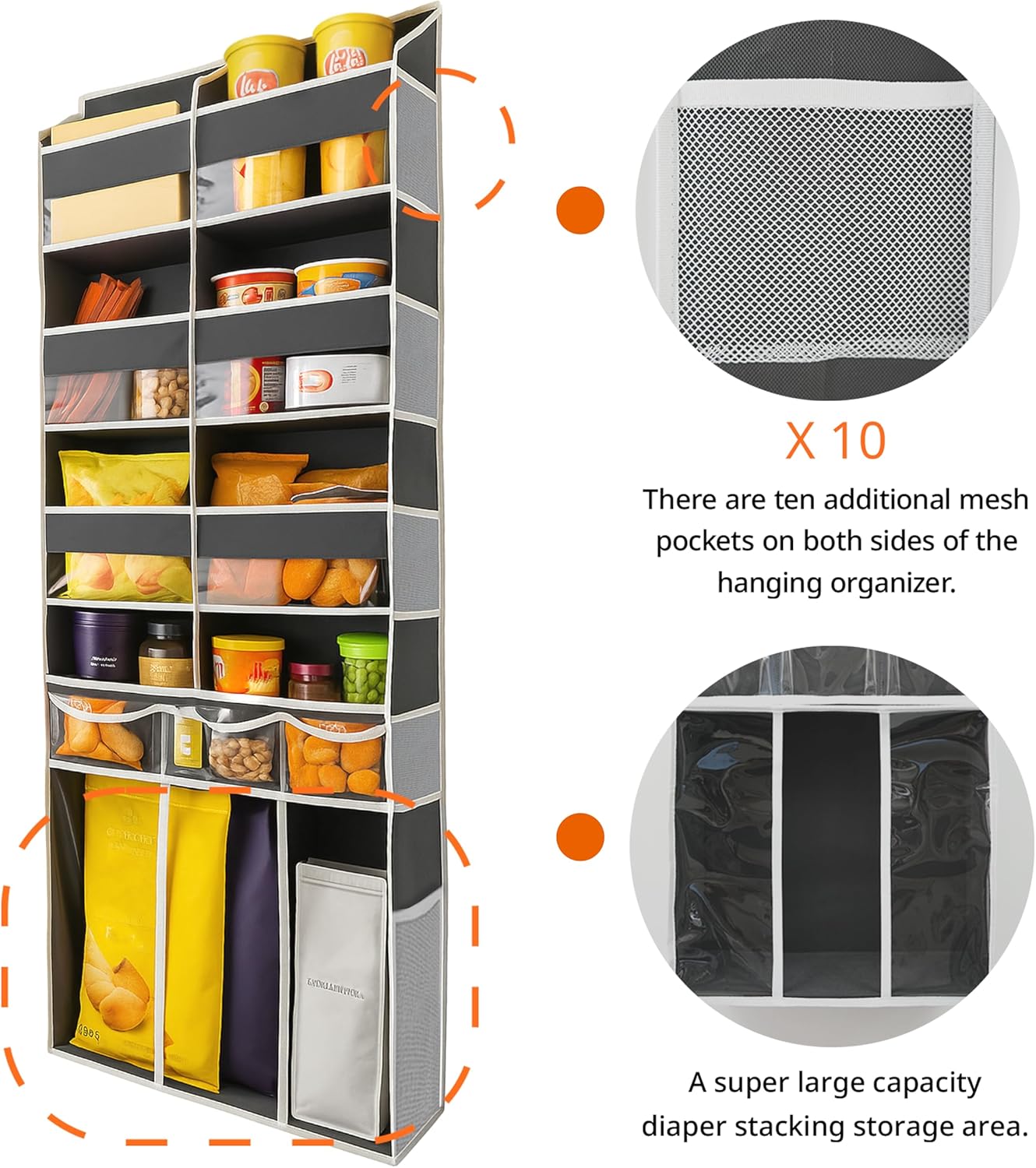 Over The Door Organizer by Extra Large | Heavy-Duty 8 Compartment Storage with Clear Pockets - 57 Inch Height