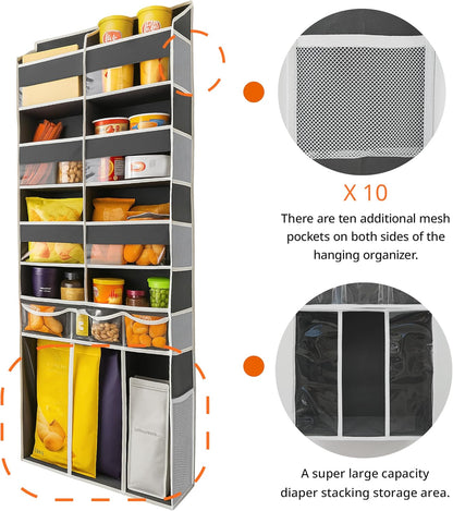 Over The Door Organizer by Extra Large | Heavy-Duty 8 Compartment Storage with Clear Pockets - 57 Inch Height
