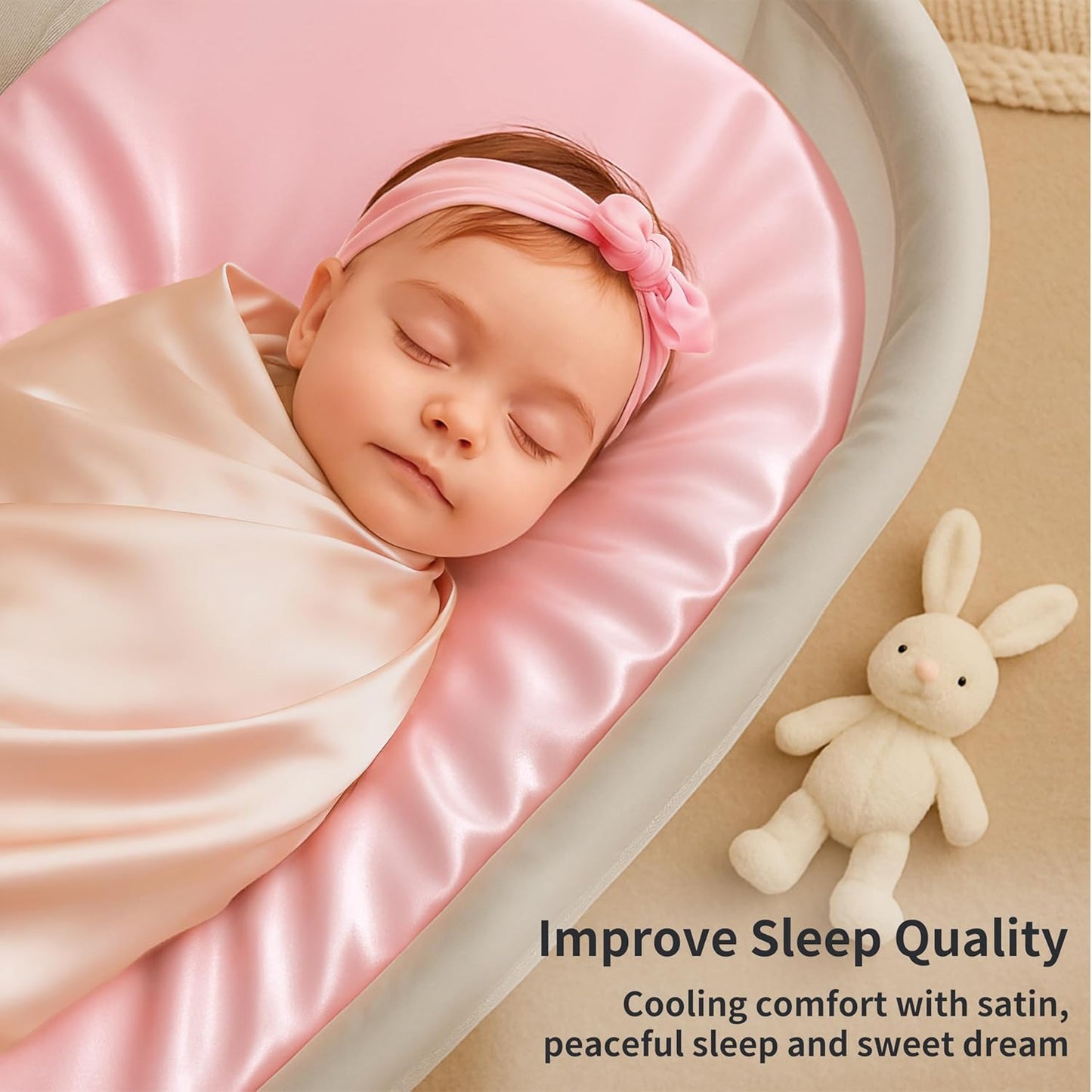 Skiennix Satin Bassinet Sheets - Soft Silk Feel for Cradle Mattress | 2 Pack in Pink & Purple