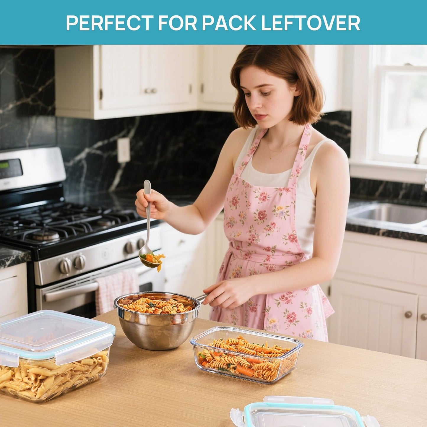 Vtopmart Large Glass Food Storage Containers - 122oz & 50oz with Airtight Lids | BPA-Free for Meal Prep & Roasting