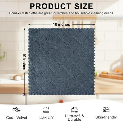 Homaxy Kitchen Dish Cloths - Super Soft & Absorbent Coral Velvet | 12 Pack, 10 x 10 Inches, Dark Grey