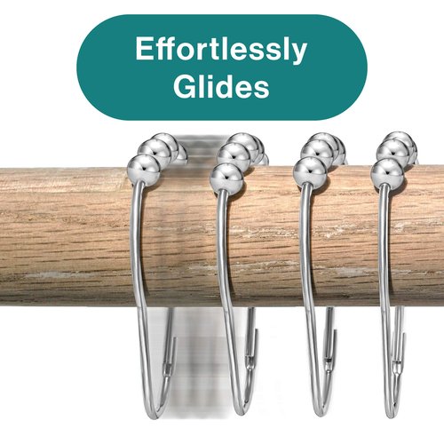 LiBa Shower Curtain Rings Hooks Rustproof Stainless Steel Nickel Chrome Plating for Bathroom Shower Curtain Rods- Set of 12