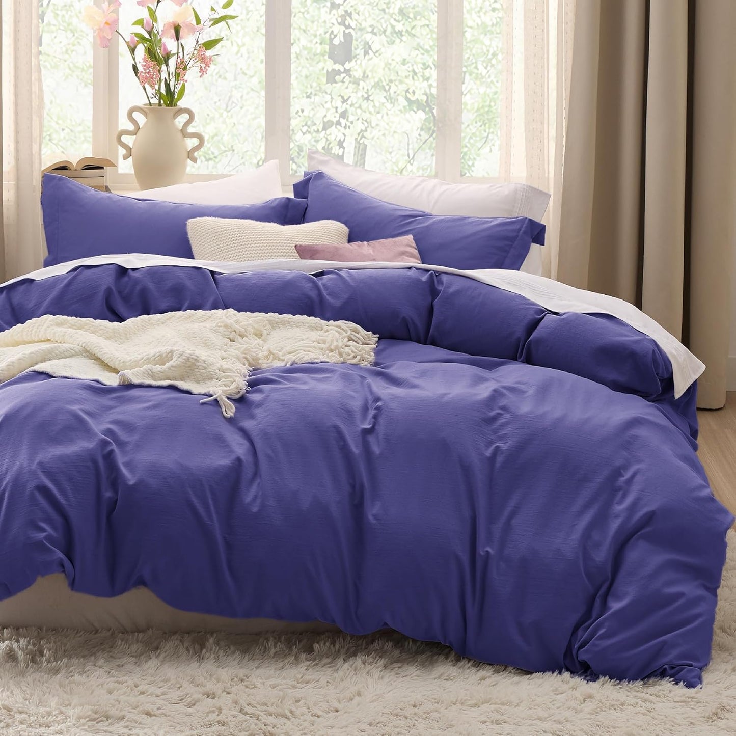 Bedsure King Size Duvet Cover Set - Extra Soft Prewashed Cotton-Like Polyester in Skipper Blue | 3 Pieces with Zipper Closure