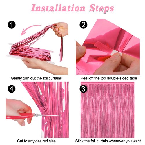 2 Pack Pink Party Decorations, 3.28 FT x 7.05 FT Pink Backdrop, Metallic Tinsel Backdrop Fringe Curtains Backdrop Curtains, Photo Backdrop Party Supplies Birthday Party Decorations