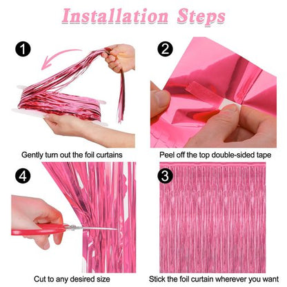 2 Pack Pink Party Decorations, 3.28 FT x 7.05 FT Pink Backdrop, Metallic Tinsel Backdrop Fringe Curtains Backdrop Curtains, Photo Backdrop Party Supplies Birthday Party Decorations