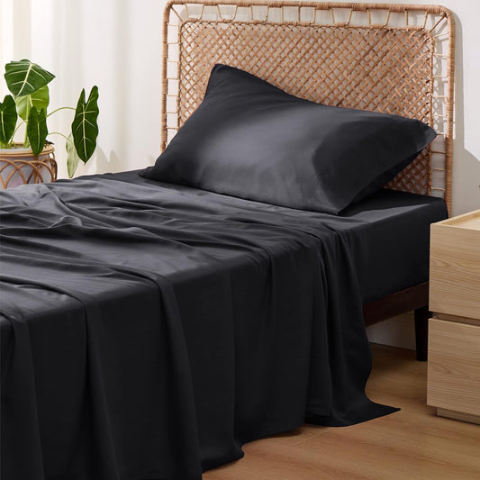 Bedsure Cooling Sheets - Twin XL Bamboo Rayon, Breathable & Soft, Deep Pocket Up to 16 Inches, Black