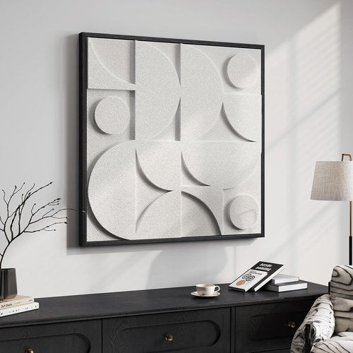 Large 3D Textured Wall Art by [Brand Name] - Modern Geometric Sandstone Design | 30x30 In White Abstract Decor