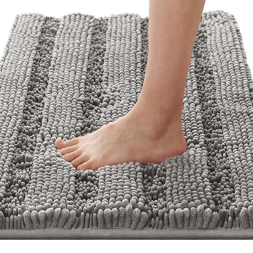 H.VERSAILTEX Bath Rugs for Bathroom Non Slip Bath Mats Extra Thick Chenille Striped Rug 20" x 32" Absorbent Non Skid Fluffy Soft Shaggy Washable Dry Fast Plush Mat for Indoor, Bath Room, Tub - Dove