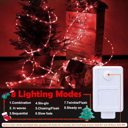 200ft LED Rope Lights by [Brand Name] - Waterproof Flexible Tube Lights with 8 Modes for Outdoor & Indoor Use | Red