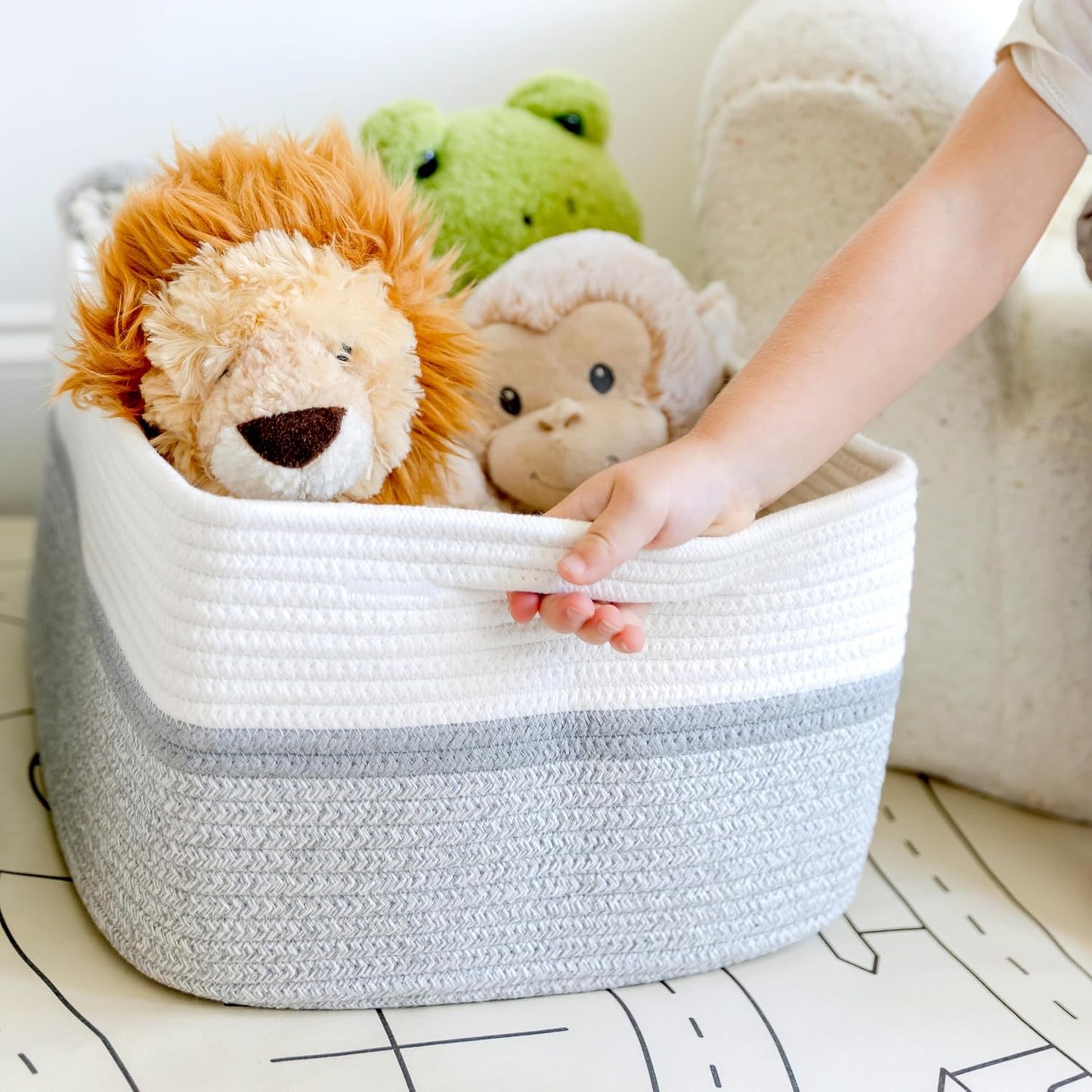 NaturalCozy Storage Baskets - 3-Pack Cotton Rope Woven Bins for Organizing | 16.8”x13”x7.6” | Ideal for Toys, Laundry, and More