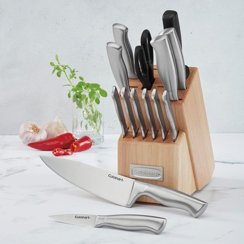 Cuisinart 15-Piece Block Knife Set - Lightweight Stainless Steel Blades for Precise Cutting | Dishwasher Safe