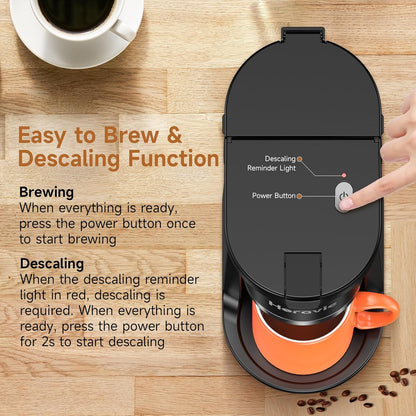 Skiennix Single Serve Coffee Maker - Fast Brew One Cup Machine for K-Cup & Grounds, Black