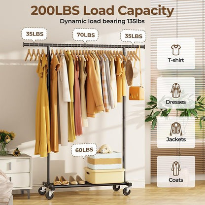 HYSEYY Clothing Rack - Portable Rolling Garment Rack with Wheels | Ideal for Bedroom & Laundry Room Storage